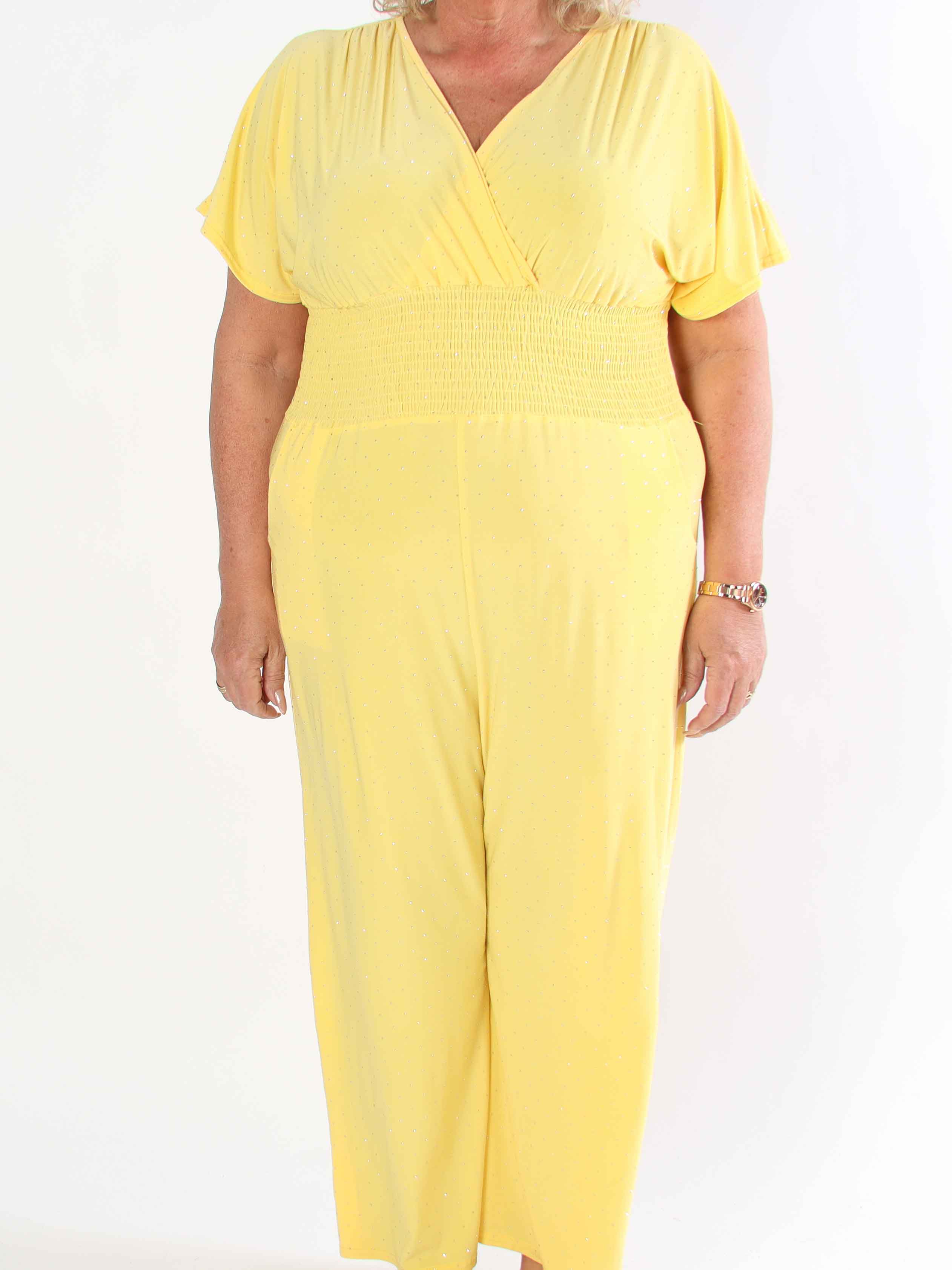 Pams Crystal Jumpsuit - Elastisk plus size byxdräkt pyntad med strass